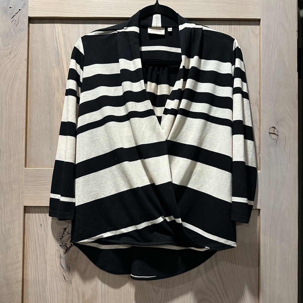 Deletta Black and Cream Striped Cardigan